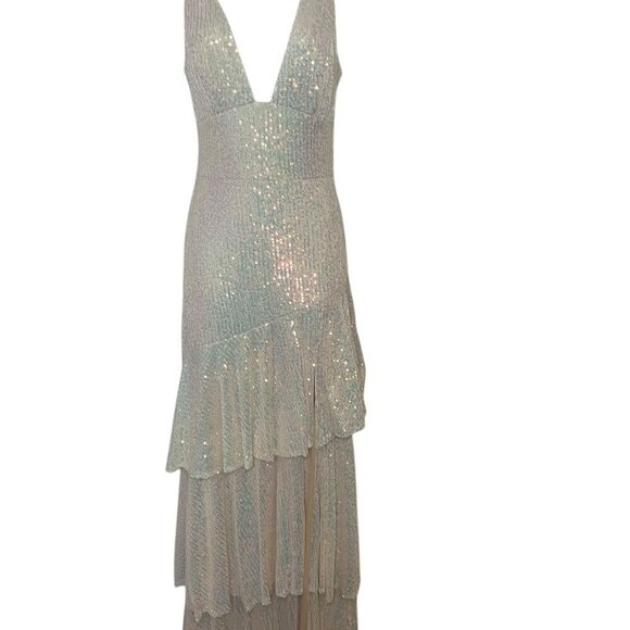 Mac Duggal 27046 Iridescent Sequin Tiered Slit Gown Size 8 - Picture 2 of 7